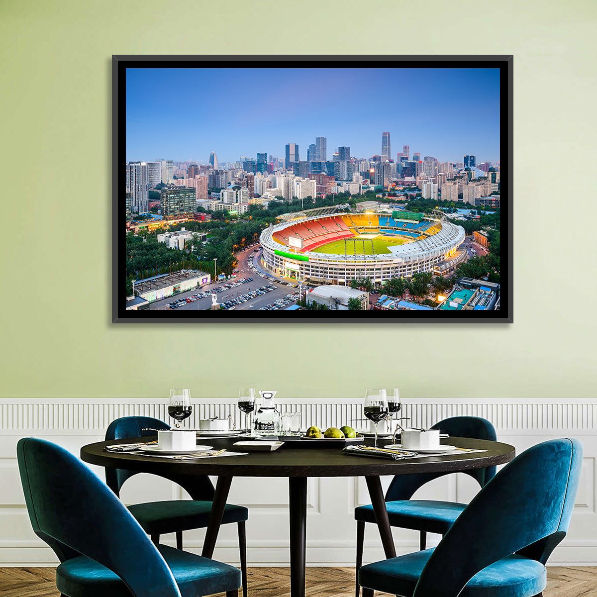 Workers' Stadium at Dusk, Beijing Skyline Wall Art in a room, landscape