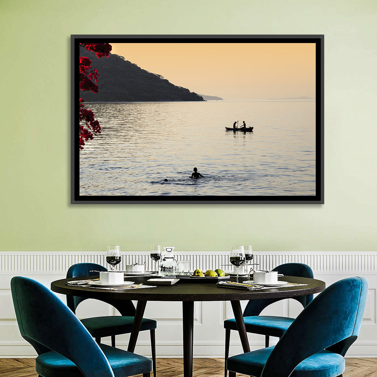Lake Malawi Golden Hour Wall Art in a room, landscape