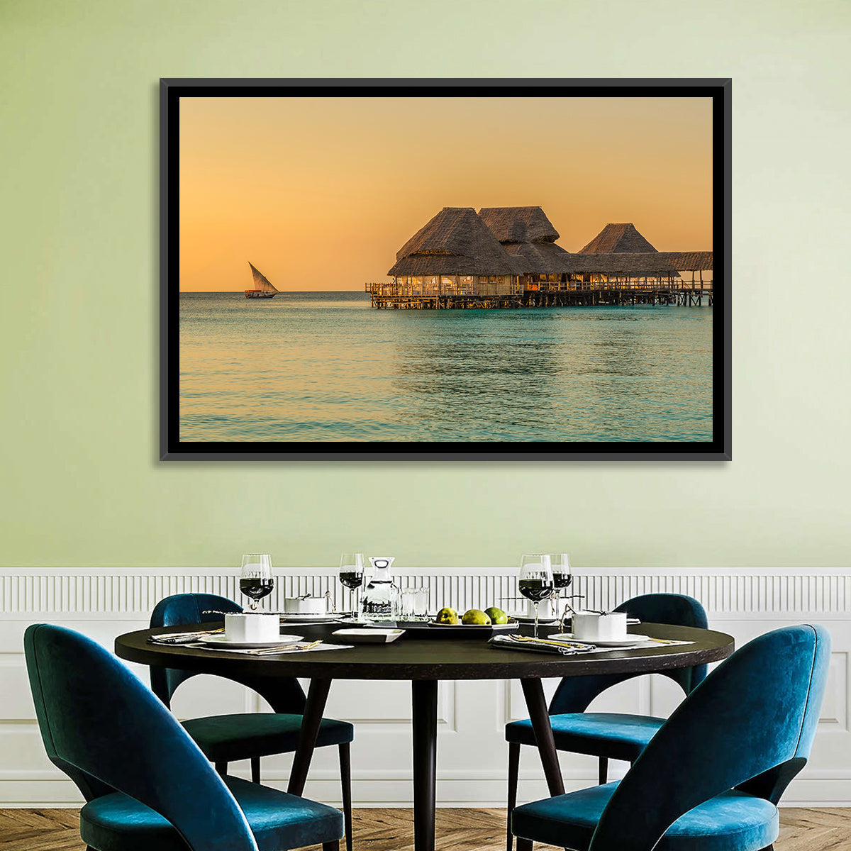 The Rock Restaurant Sunset Wall Art in a room, landscape