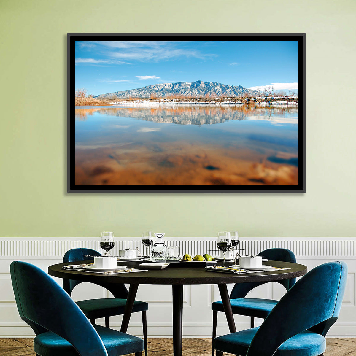 Rio Grande at Sandia Mountains Wall Art in a room, landscape