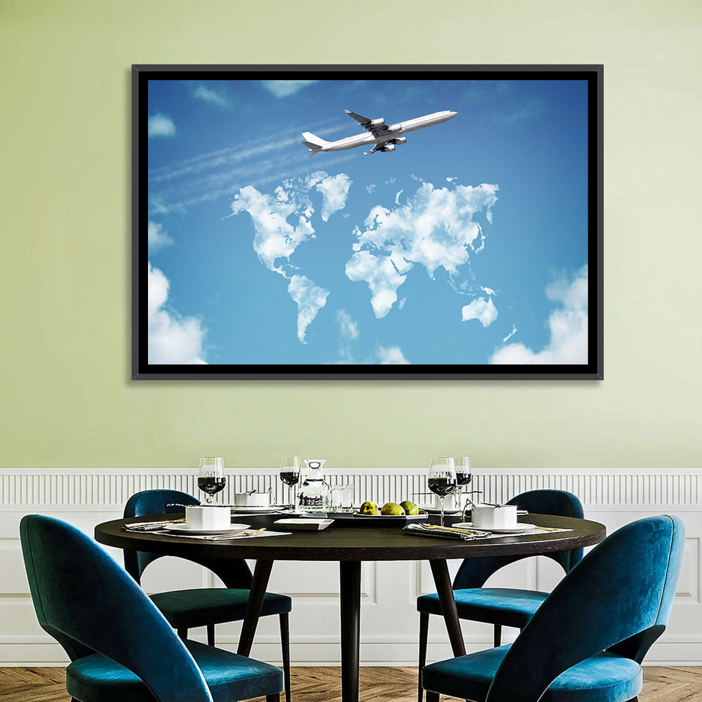 Jet Over Cloud World Map Wall Art