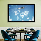 Jet Over Cloud World Map Wall Art