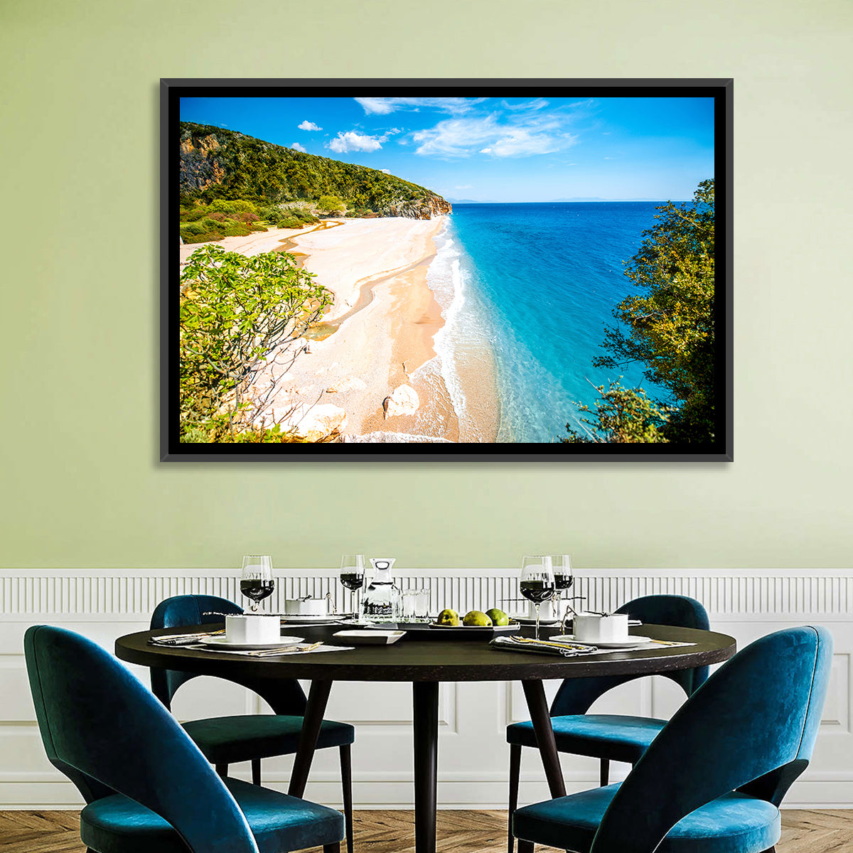 Mylopotamos Turquoise Beach Wall Art in a room, landscape