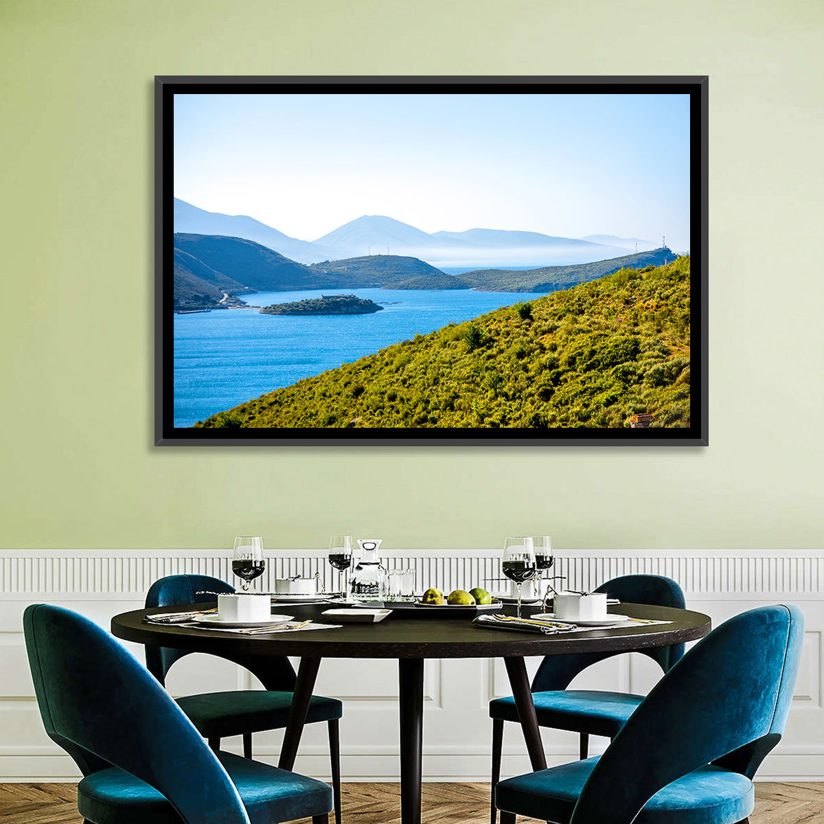 Porto Palermo Bay with Ali Pasha Castle Wall Art in a room, landscape
