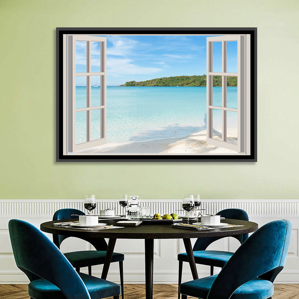 Turquoise Beach View Through Window Wall Art