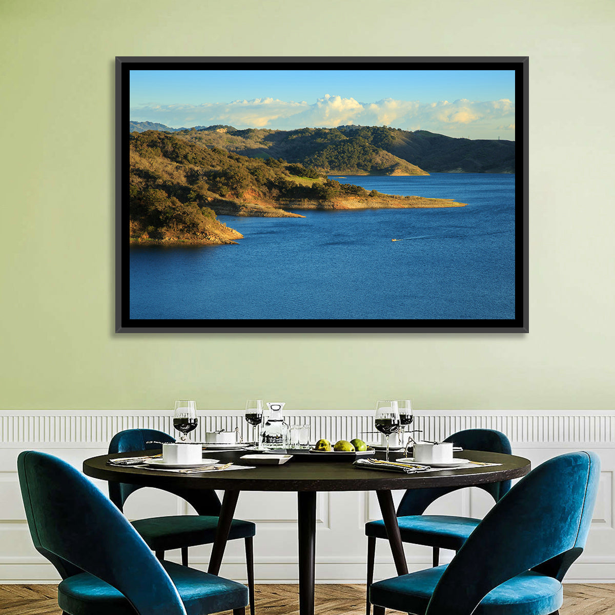 Lake Casitas Golden Hour Wall Art in a room, landscape