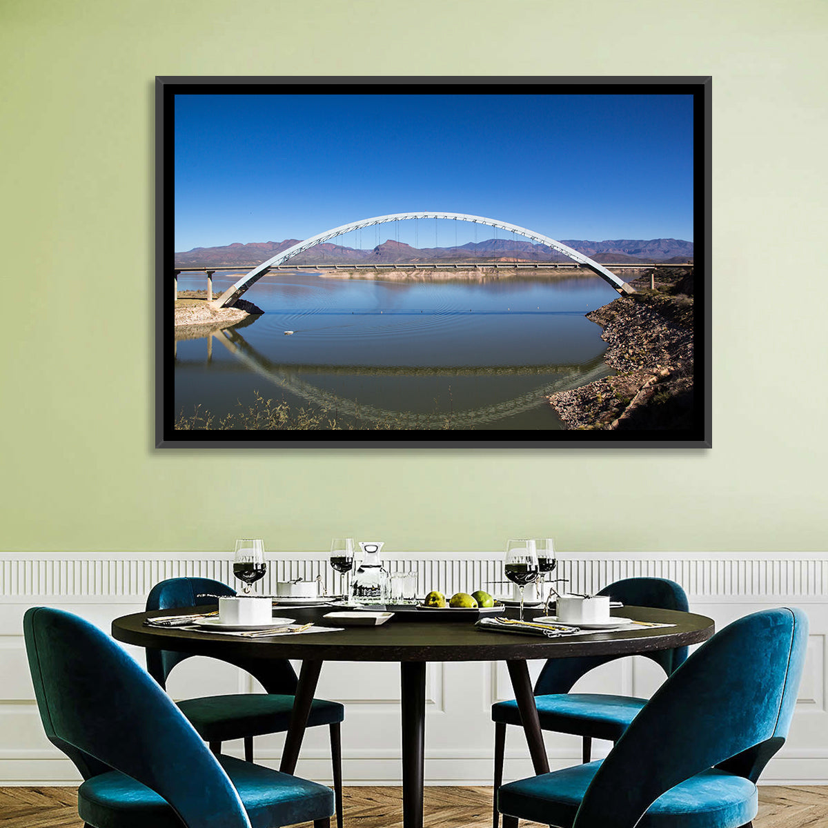 Roosevelt Lake Arch Bridge Wall Art in a room, landscape