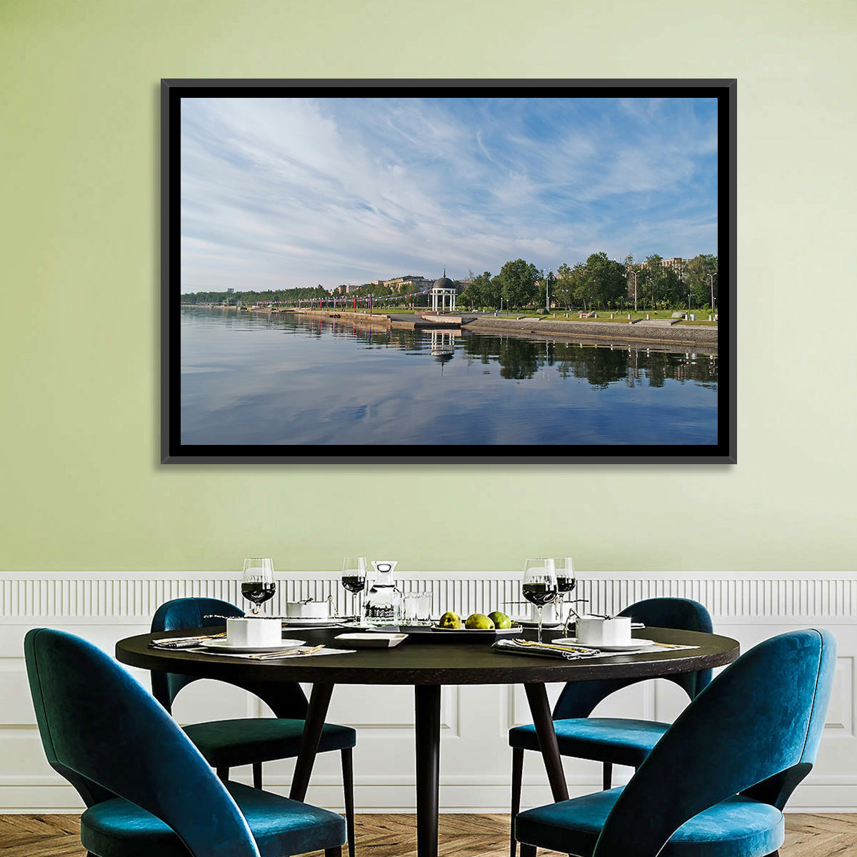 Lake Onega Promenade with Gazebo Wall Art in a room, landscape