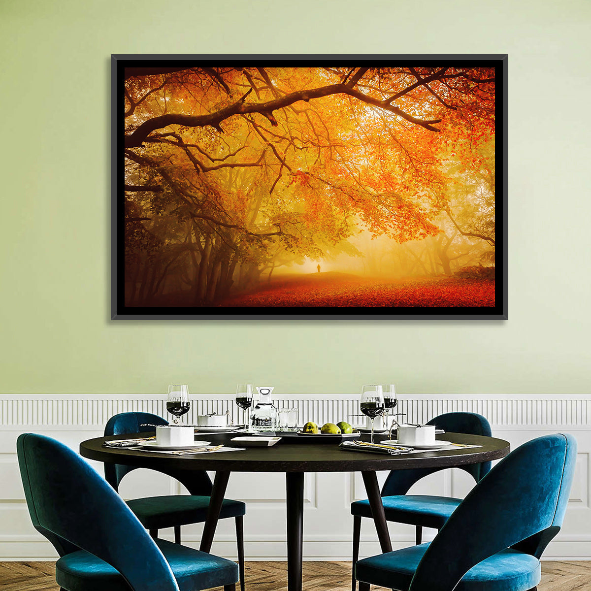 Autumn Forest Path with Lone Figure Wall Art