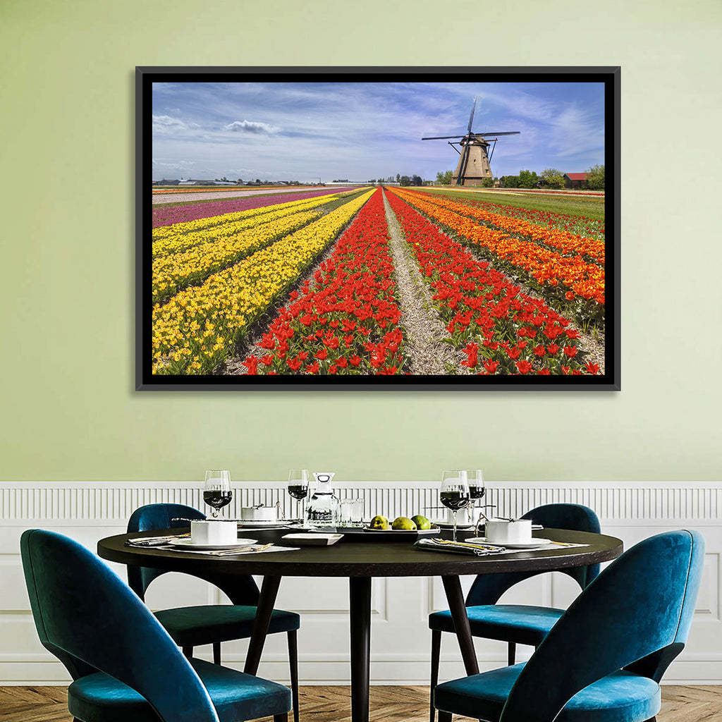 Spring Tulip Fields with Dutch Windmill Wall Art