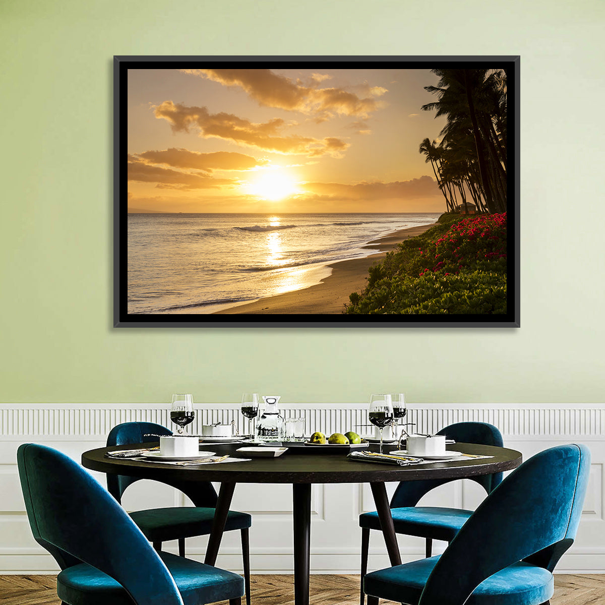 Kaanapali Beach Sunset Wall Art in a room, landscape
