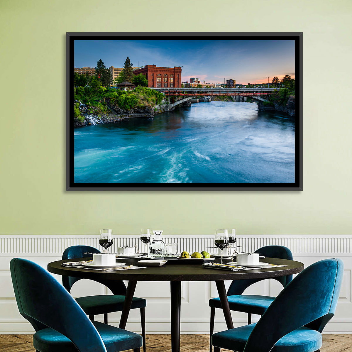 Spokane River at Twilight Wall Art in a room, landscape