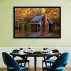 Autumn Flooded Log Cabin Wall Art