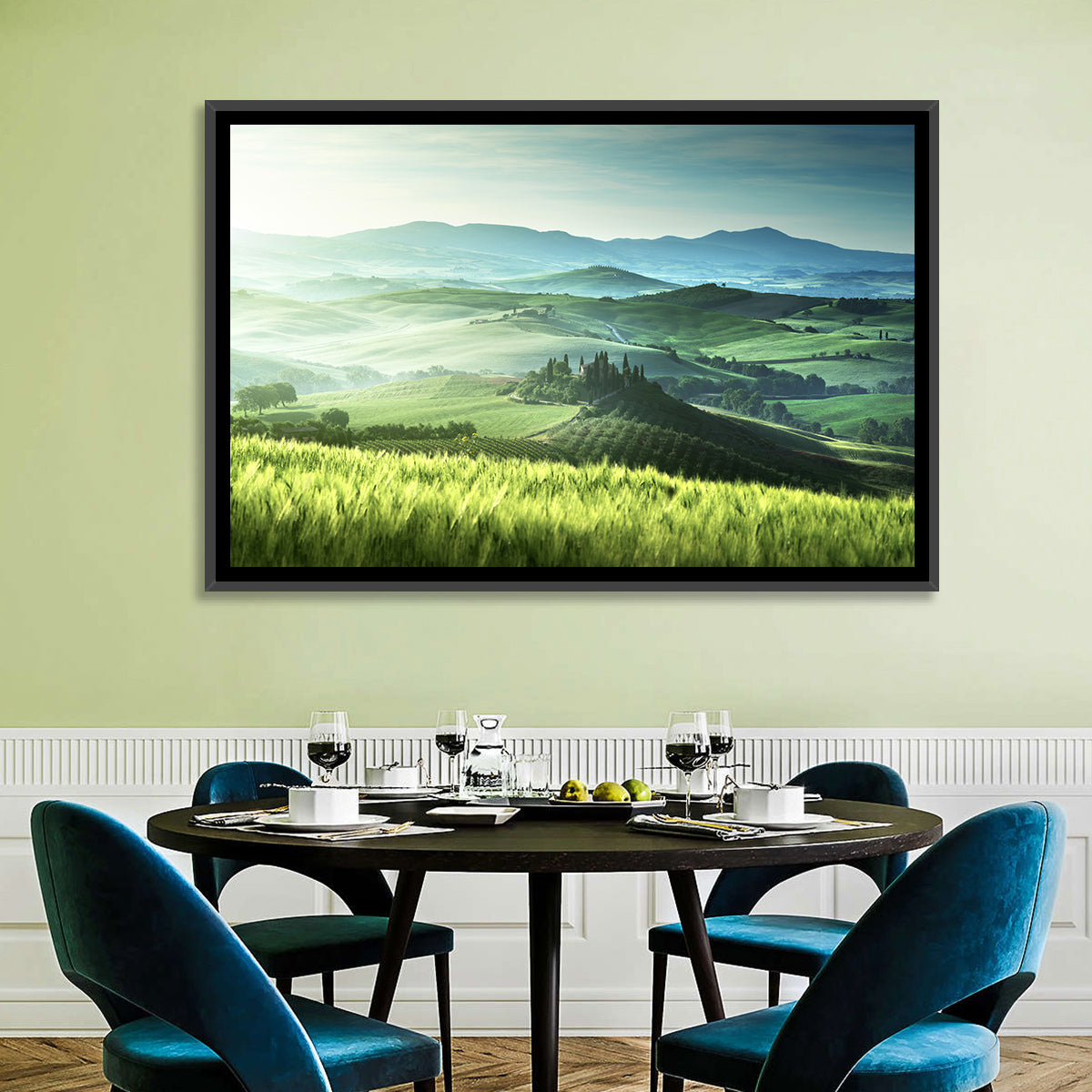 Misty Rolling Hills with Cypresses Wall Art