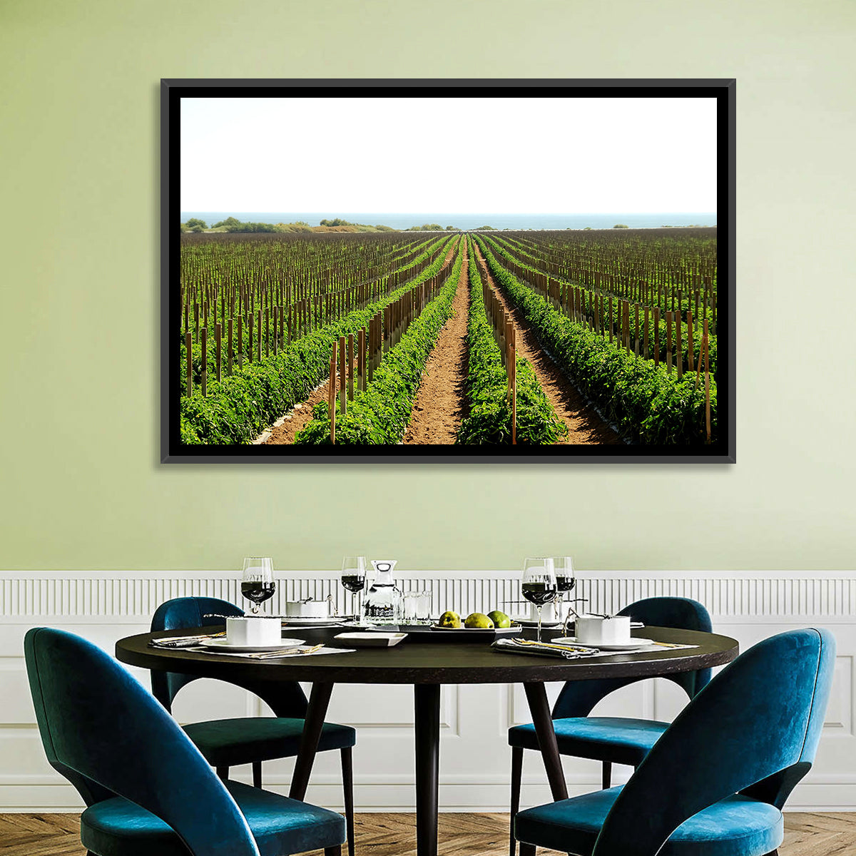 Tomato Fields Wall Art in a room, landscape