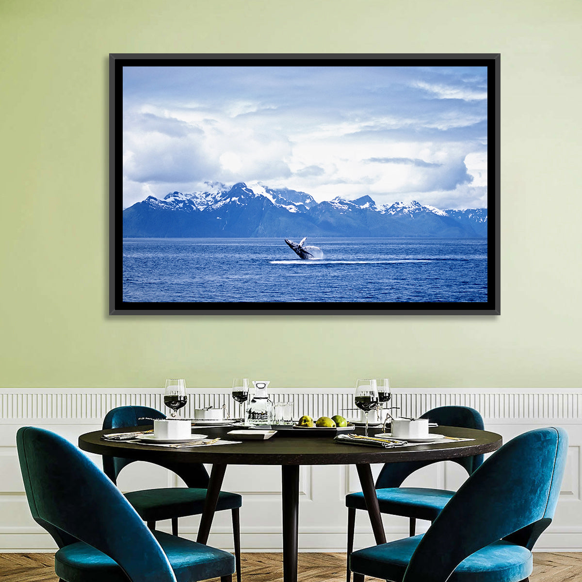 Humpback Whale with Snow Capped Mountains Wall Art