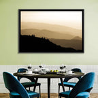 Foggy Mountain Sunset with Evergreen Silhouettes Wall Art
