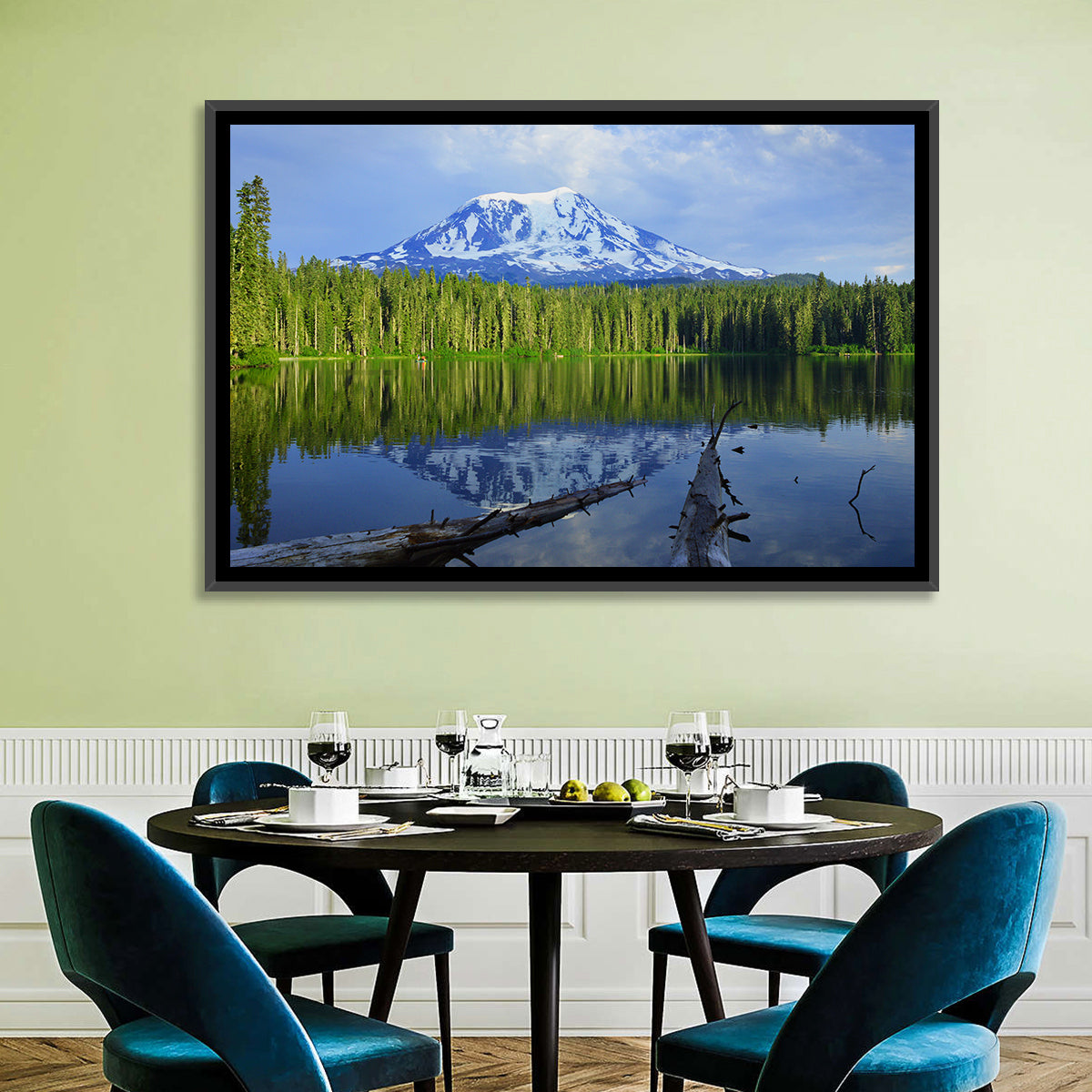 Mount Adams Reflection at Takhlakh Lake Wall Art in a room, landscape
