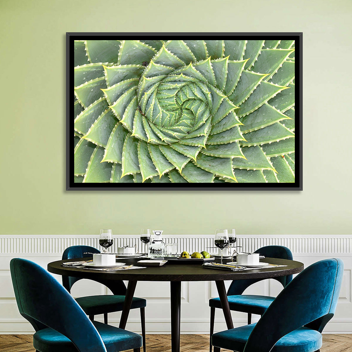 Spiral Aloe Close-up Wall Art in a room, landscape