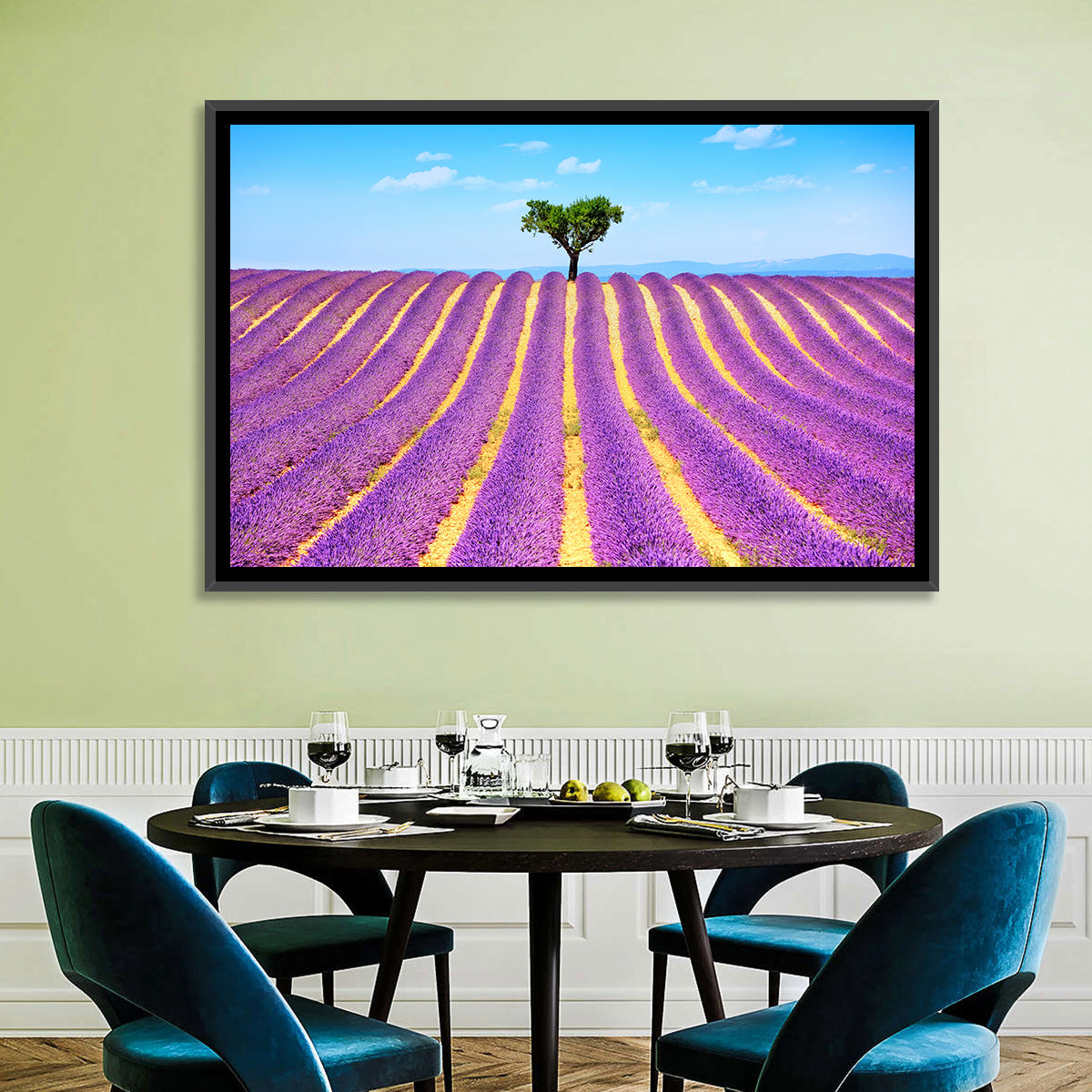 Lavender Field Wall Art in a room, landscape