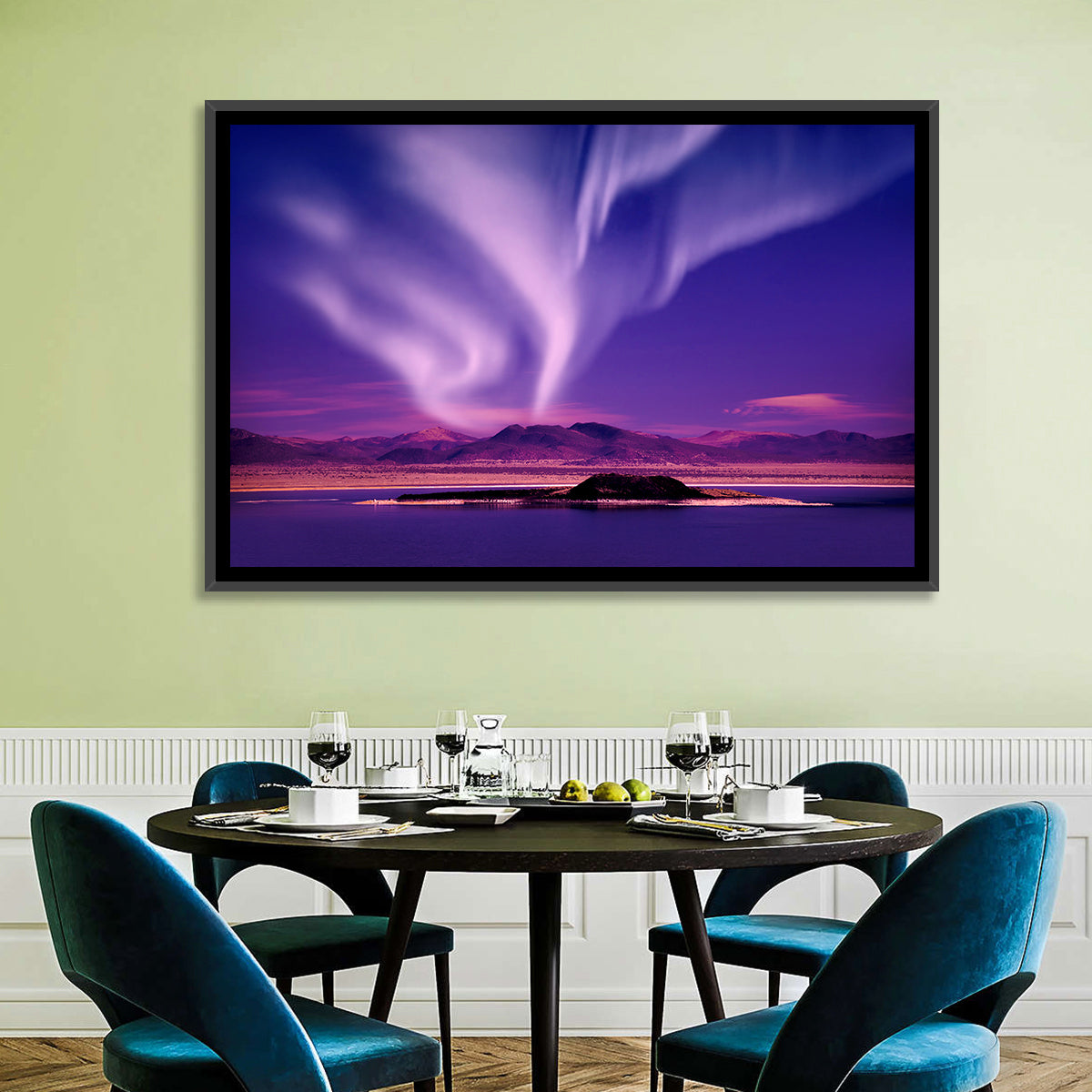 Northern Lights Over Island Wall Art in a room, landscape
