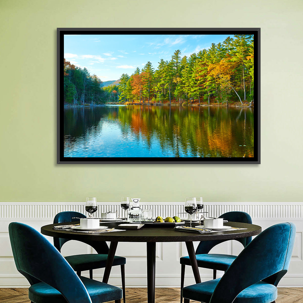 White Mountain Forest Reflections Wall Art in a room, landscape