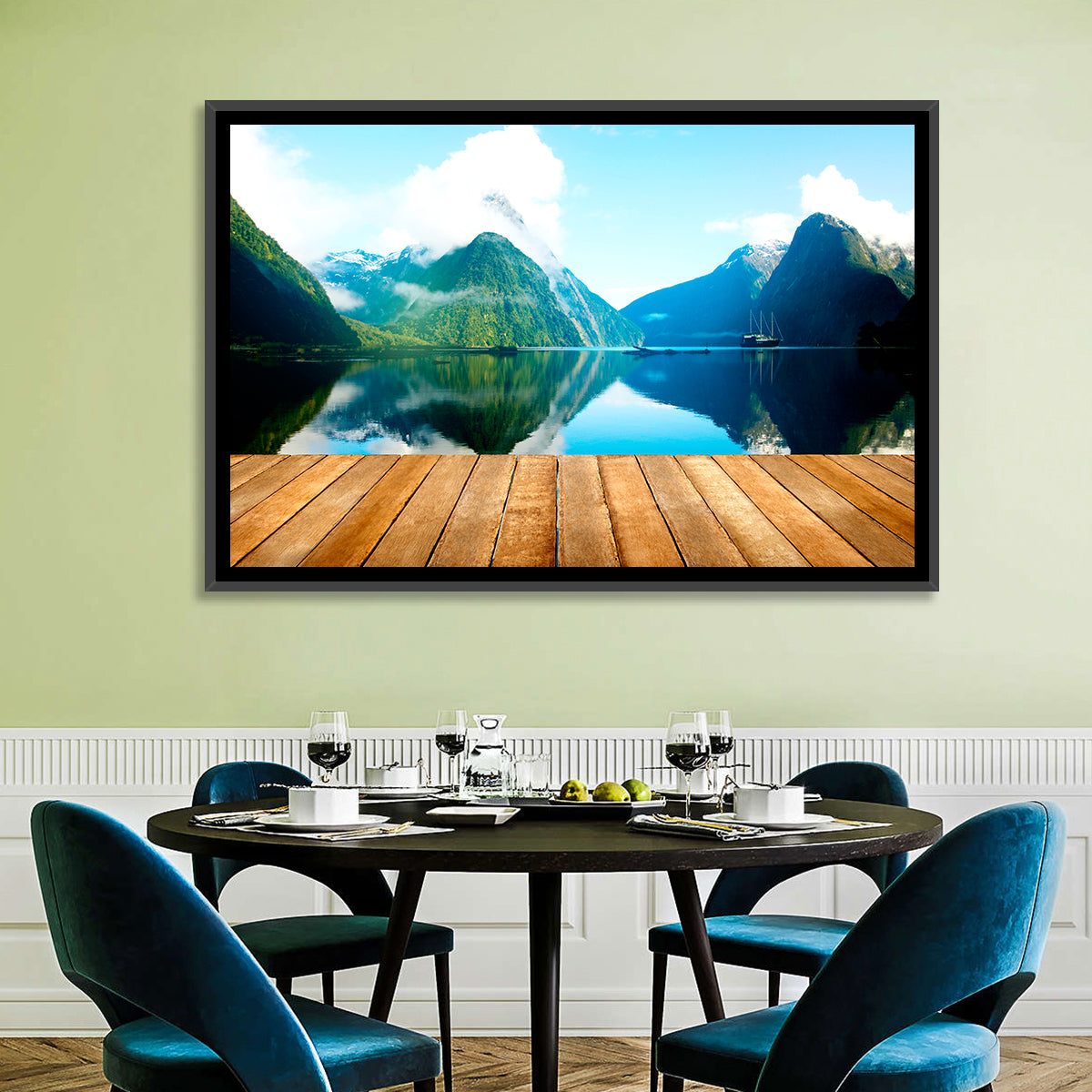 Mitre Peak at Milford Sound Wall Art in a room, landscape