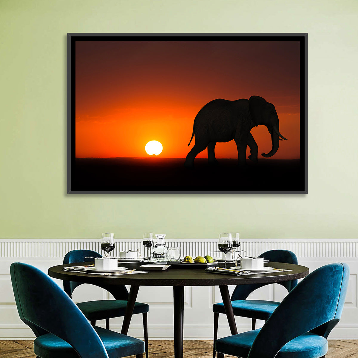 Sunset Elephant Silhouette Wall Art