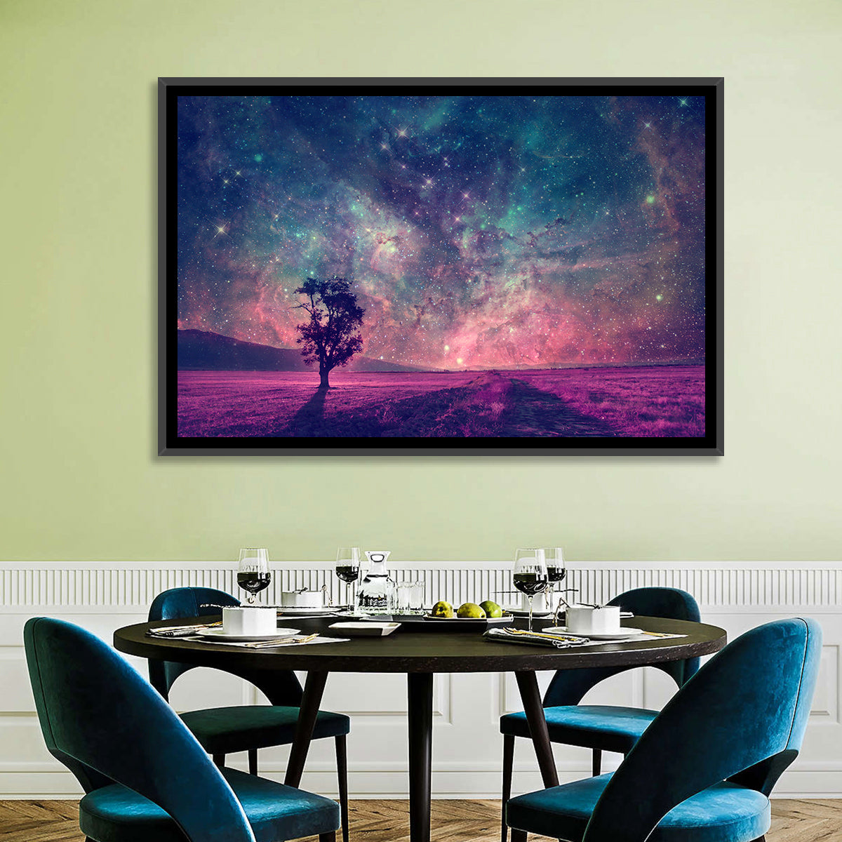 Lone Tree Under Nebula Sky Wall Art