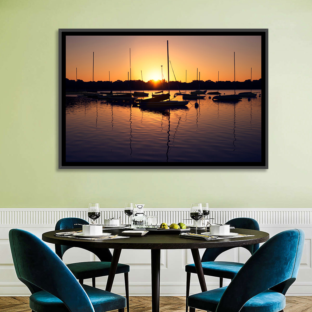 Lake Harriet Golden Sunrise Wall Art in a room, landscape