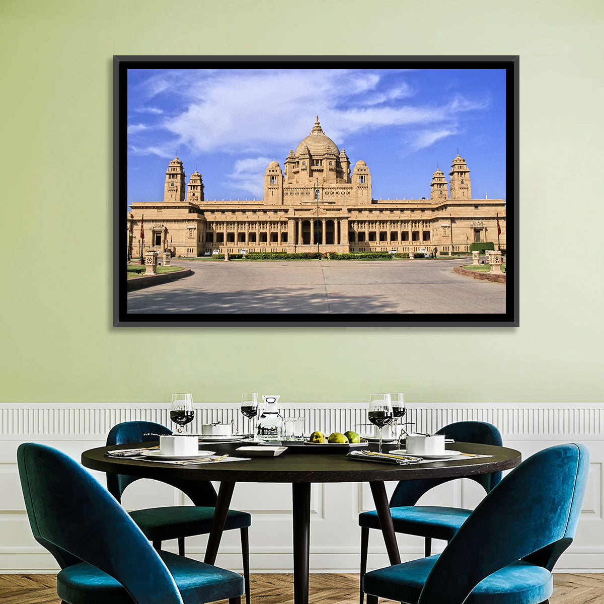 Umaid Bhawan Palace Under Clear Blue Sky Wall Art in a room, landscape