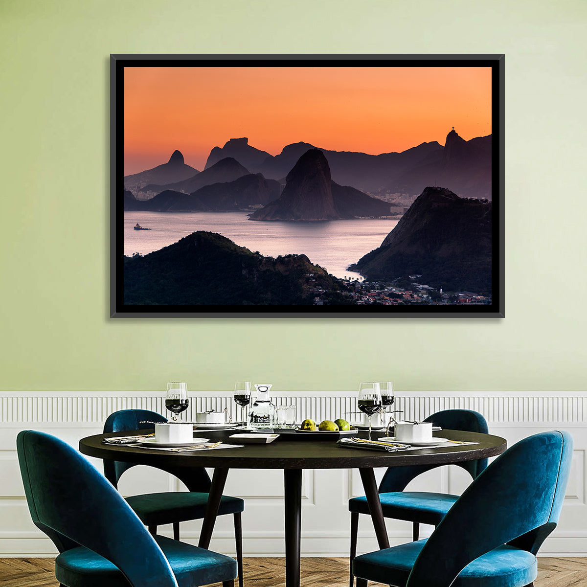 Sugarloaf and Corcovado at Sunset Wall Art in a room, landscape