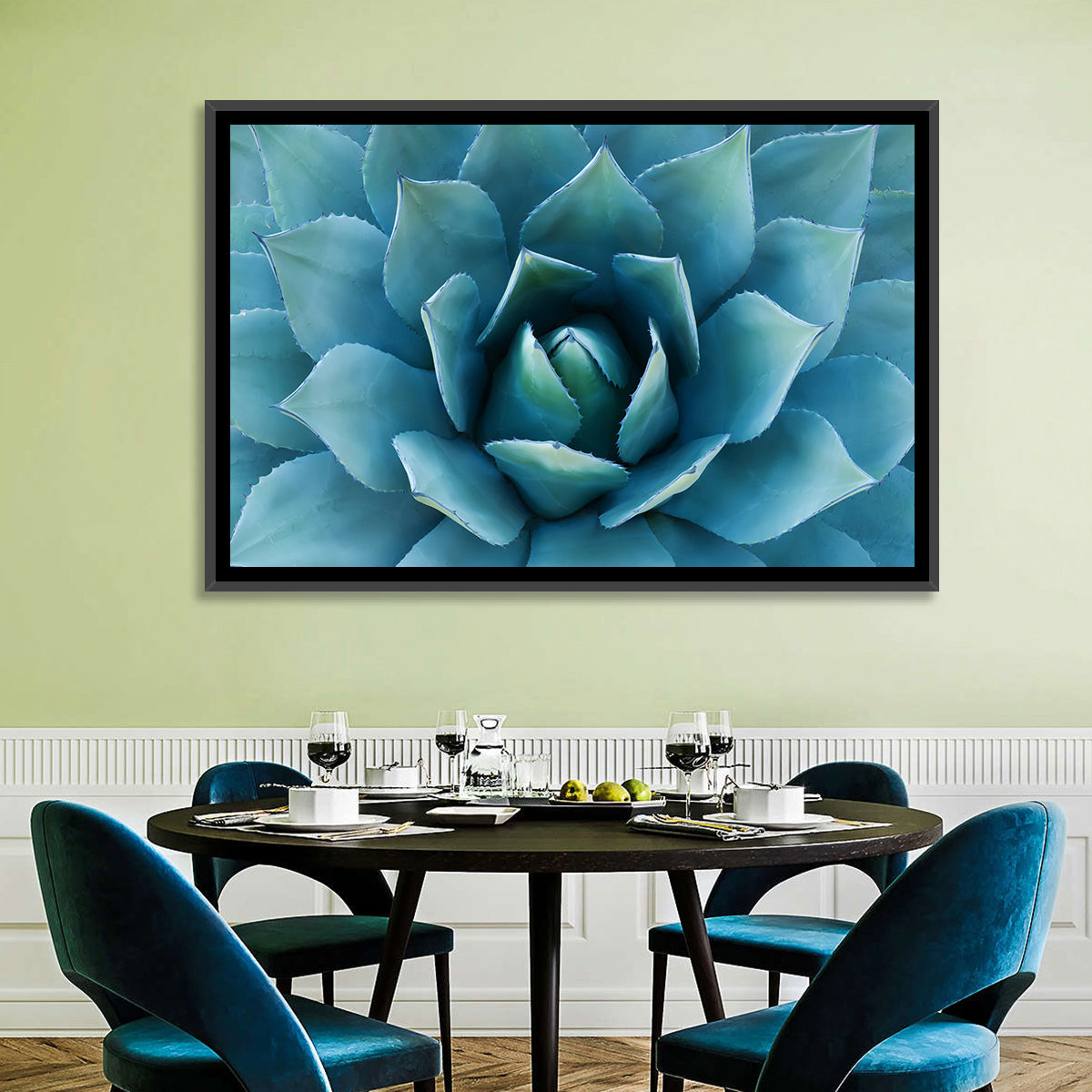 Spiral Agave Macro Wall Art in a room, landscape