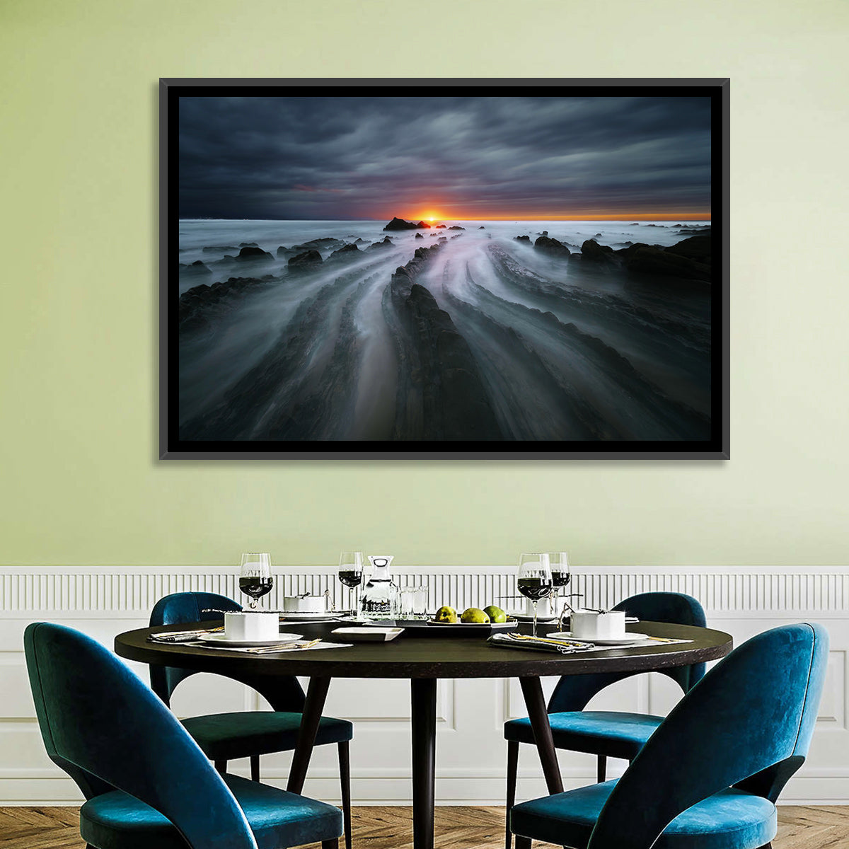 Barrika Beach Dusk Wall Art in a room, landscape