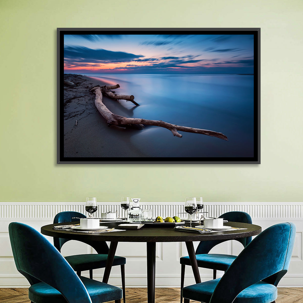 Calm Seascape at Dusk Wall Art in a room, landscape