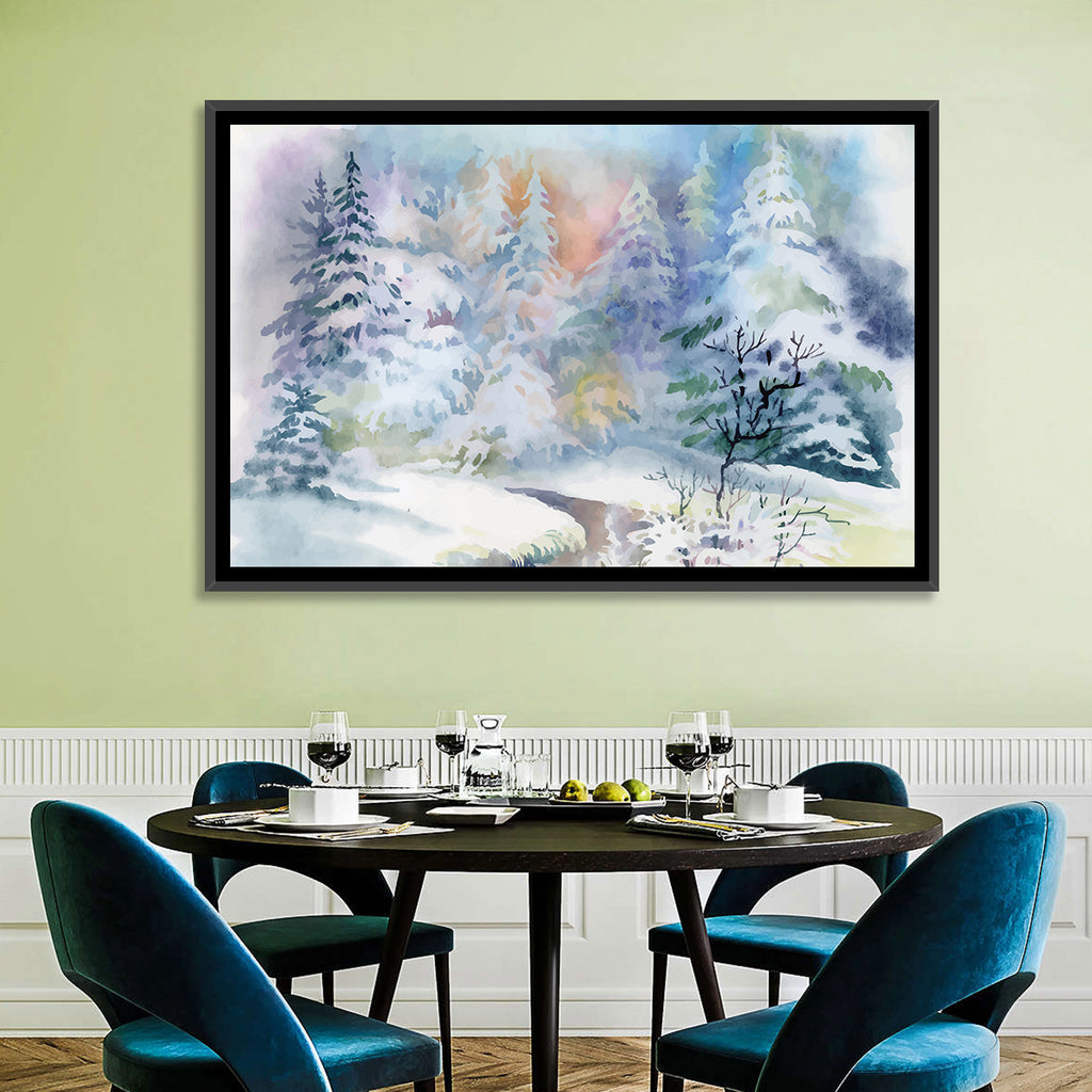 Winding Winter Stream Watercolor Wall Art