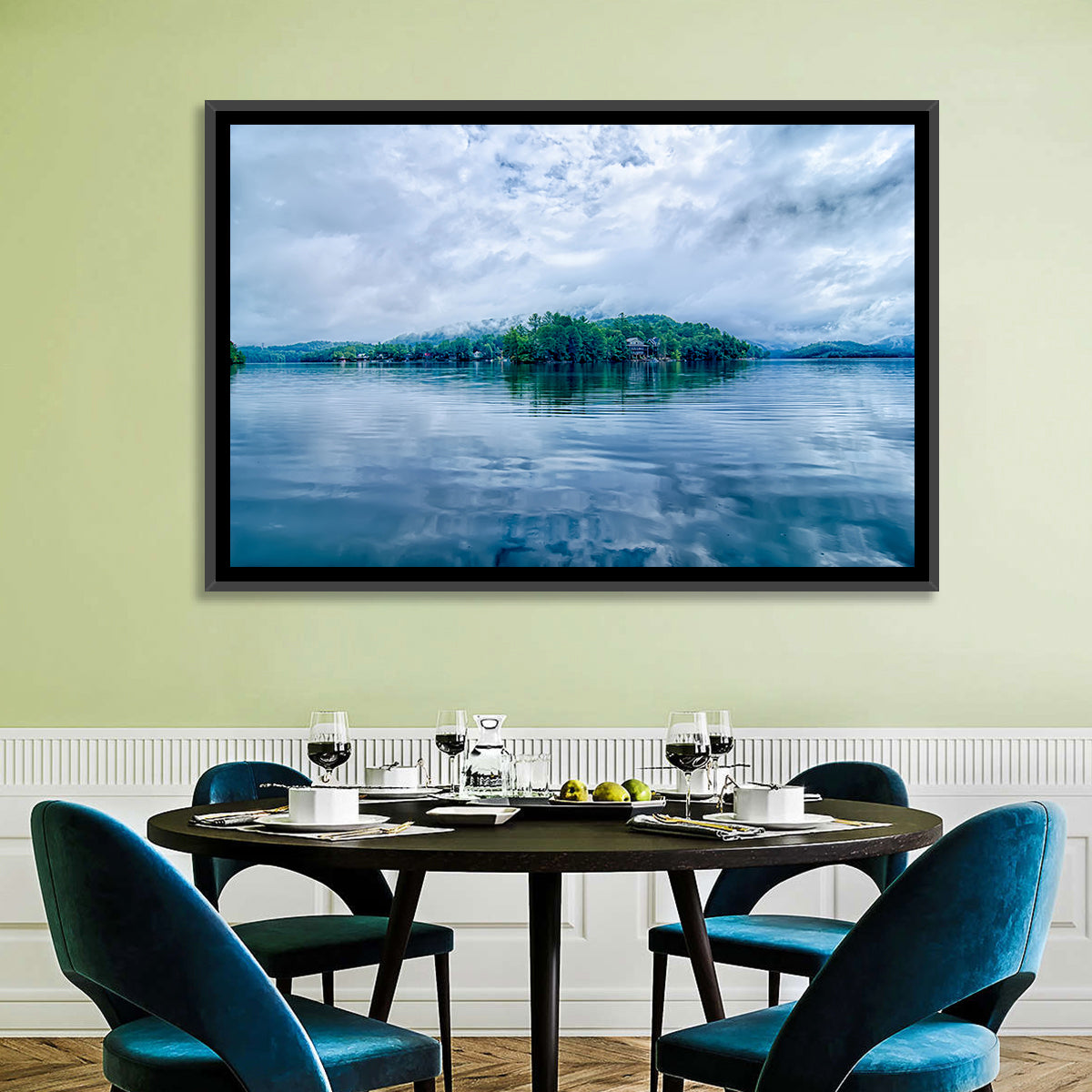 Lake Santeetlah Reflection Wall Art in a room, landscape