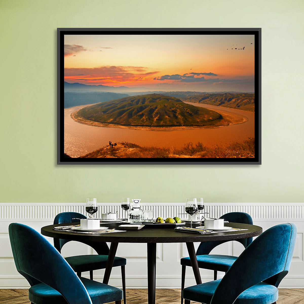 Yellow River Qianshan Bend Wall Art in a room, landscape