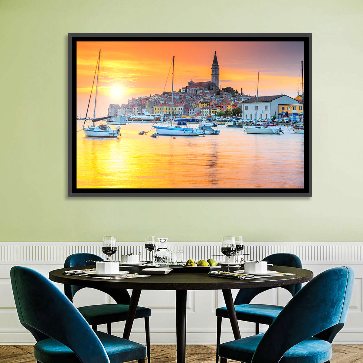 Rovinj Harbor at Sunset Wall Art in a room, landscape