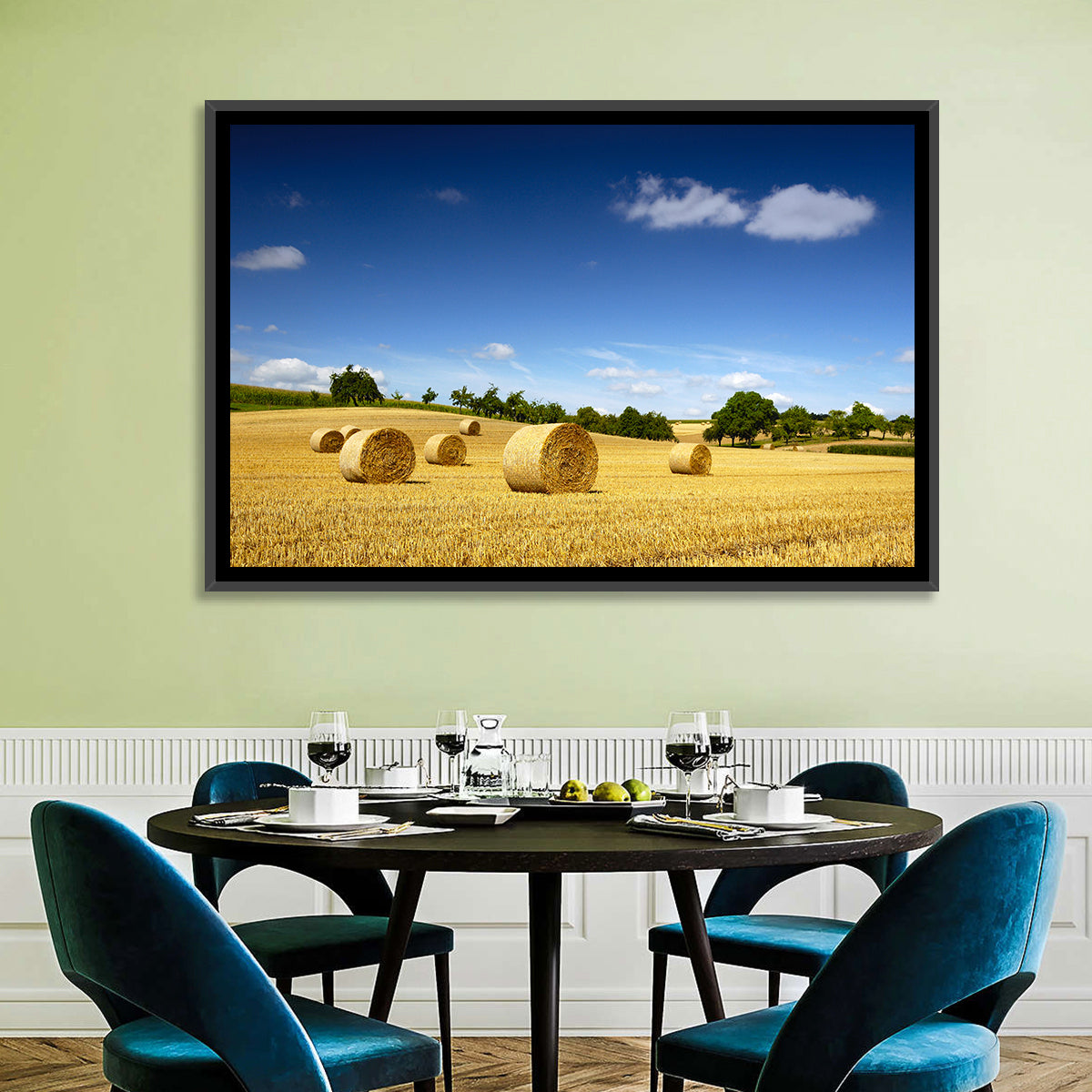 Late Summer Straw Bales Wall Art in a room, landscape