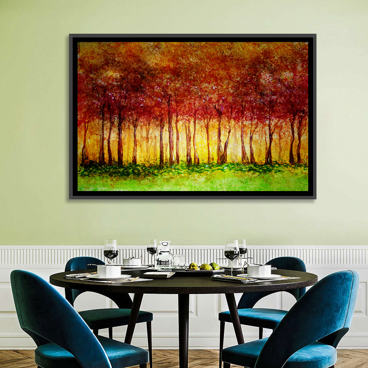 Autumn Tree Row Wall Art in a room, landscape