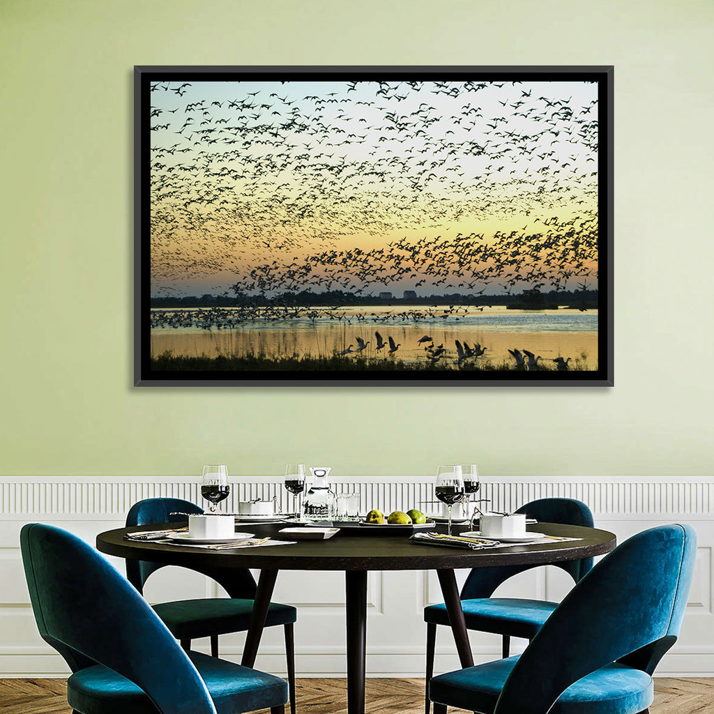 Snow Geese Over River Wall Art