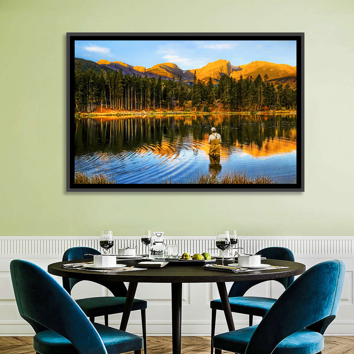 Sunrise Fishing at Sprague Lake Wall Art in a room, landscape