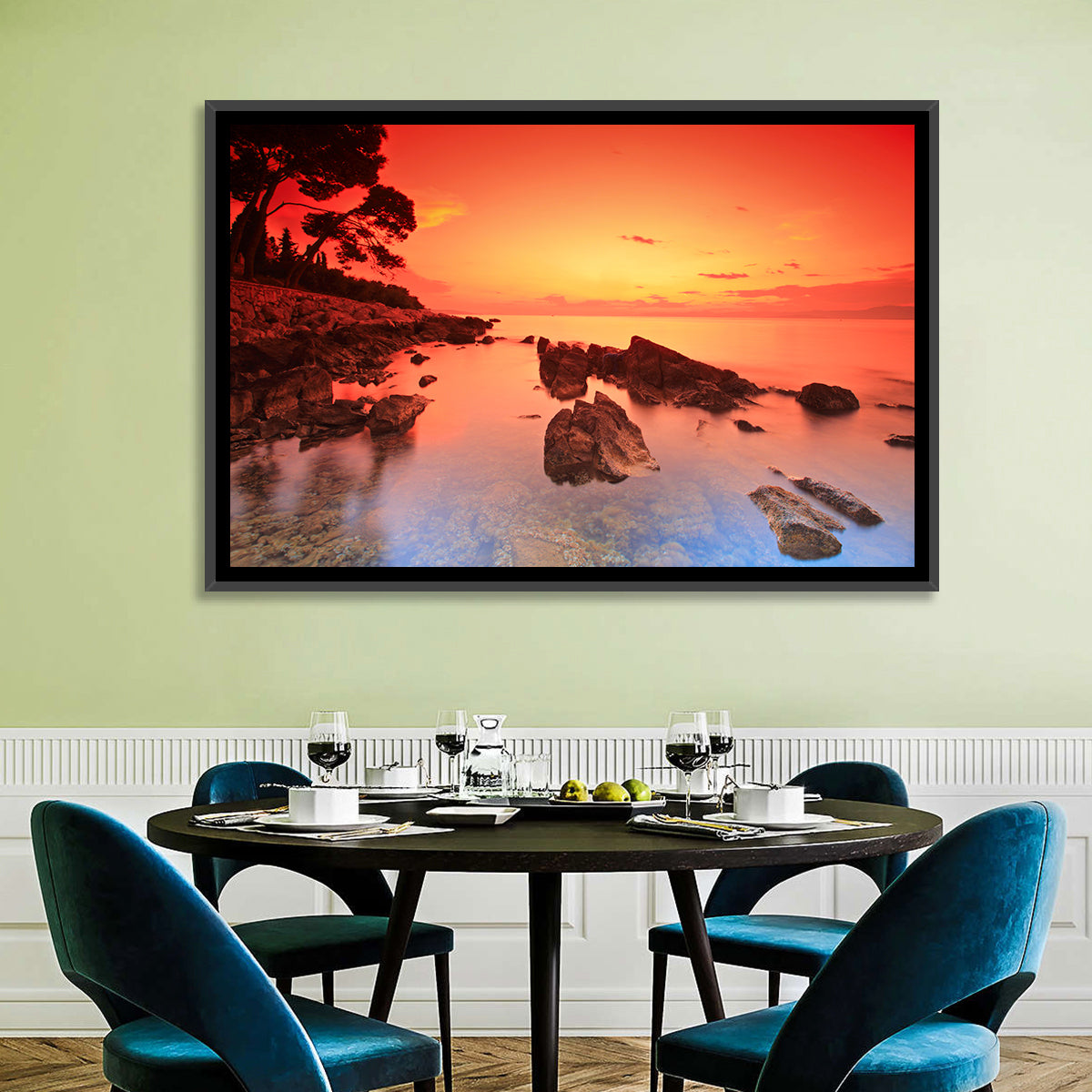 Brac Island Fiery Sunset Wall Art in a room, landscape