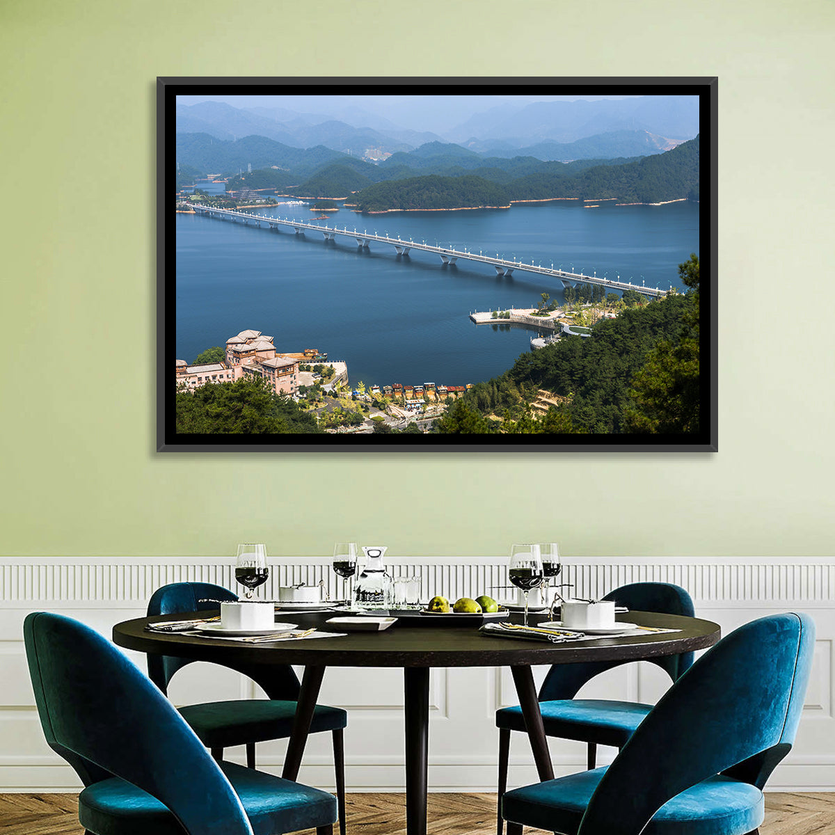 Qiandao Lake Bridge View Wall Art in a room, landscape