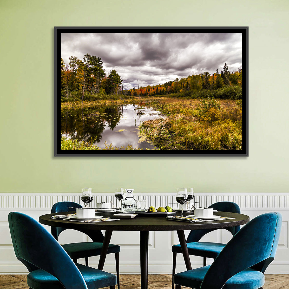 Michigan Autumn Marsh Wall Art in a room, landscape