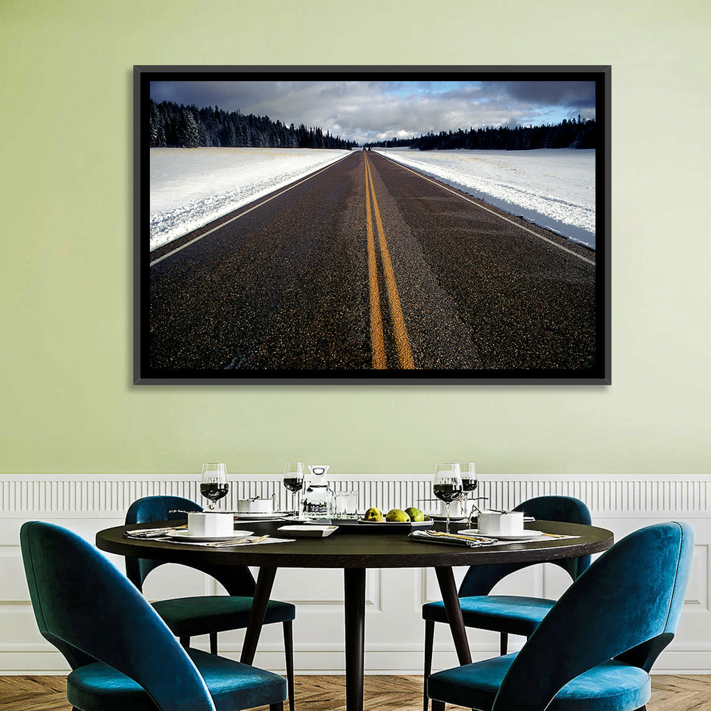Winter Road Through Pine Forest Wall Art