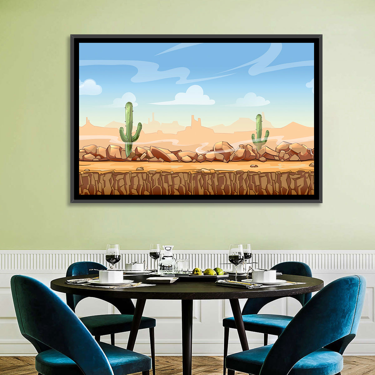 Digital Desertscape Wall Art in a room, landscape