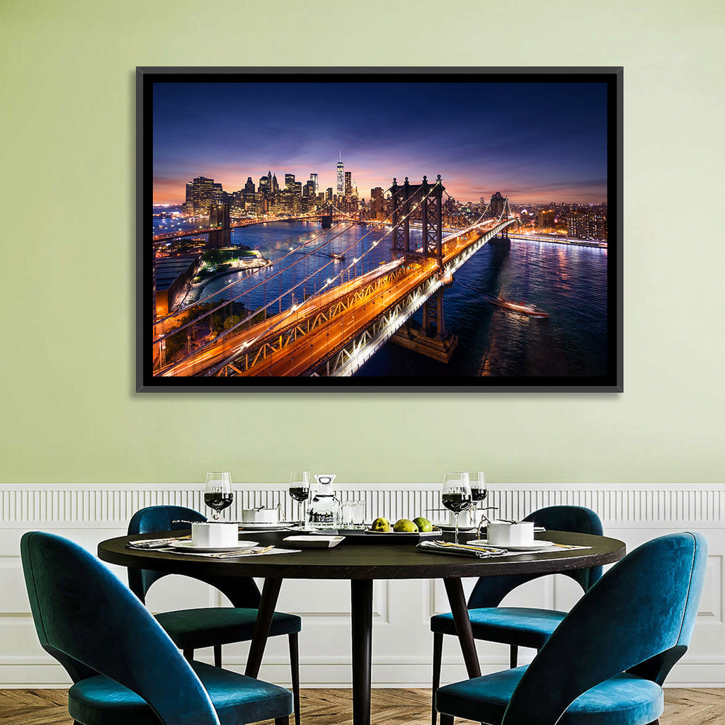 Sunset Over Manhattan Bridges Wall Art