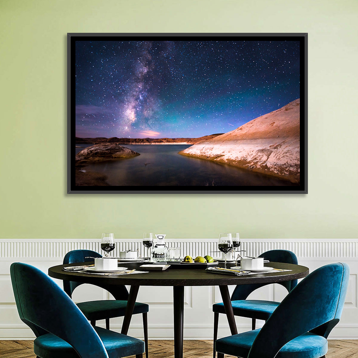 Lake Powell Night Sky Wall Art in a room, landscape